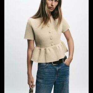 Zara Beige Buttoned Peplum Top